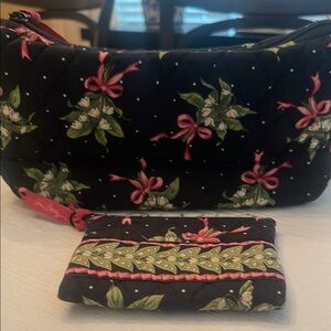 Vera Bradley Hope Black and Pink Floral Cosmetic Bag Set